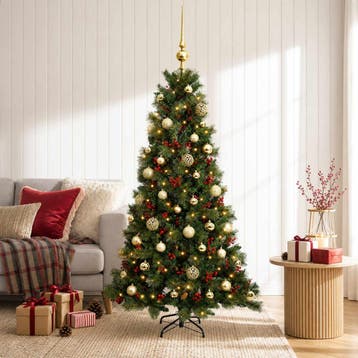 vidaXL Kunstkerstboom met kerstbal 150 cm 150 LEDs Warmwit, Diversen, Verzenden, Nieuw