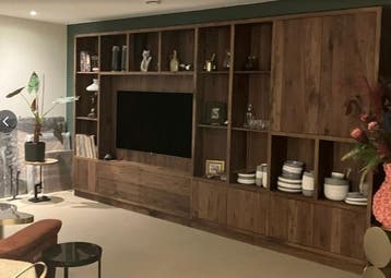 Massief noten sinewall kast met veel opberg ruimte NIEUW, Exclusieve sinewall wandkast van massief noten hout , 200 cm of meer