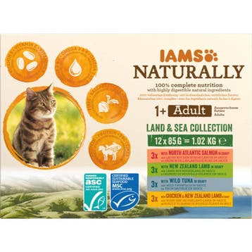 2x IAMS Naturally Kat Adult Land - Sea Collection 12 x 85 gr, Verzenden, Nieuw
