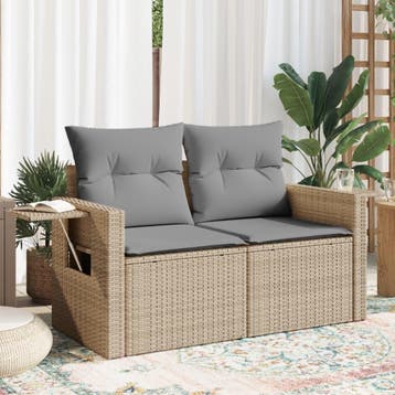 vidaXL Tuinbank 2-zits met kussens poly rattan beige, Verzenden, Nieuw