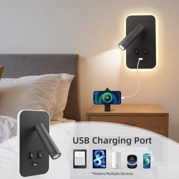 Nachtkastje wandlamp met USB en LED leeslamp, Verzenden, Nieuw