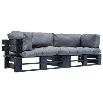 vidaXL 2-delige Tuinbankenset pallet met grijze kussens, Verzenden, Nieuw