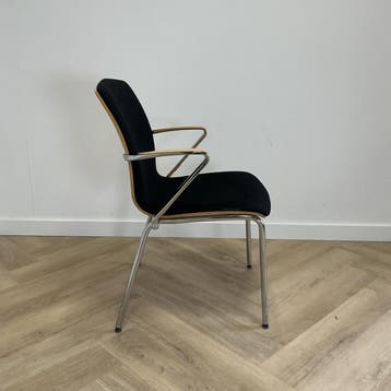 Draber vergaderstoel / stapelbaar,  zwart/hout en chroom, Gebruikt, Zwart, Ophalen of Verzenden, Eén