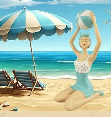 Francois Arvi-hand signed - Beeldje, Bathing Lady with ball