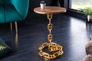Design bijzettafel CHAINS 40cm goud mangohout handgemaakt, Ophalen of Verzenden, Nieuw