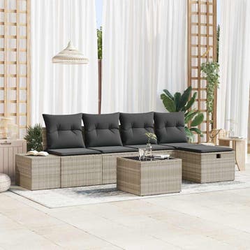 vidaXL Tuinbankenset 6 st Lichtgrijs poly rattan, Verzenden, Nieuw, 6 zitplaatsen