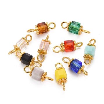 5 x Tussenstuk 2 ogen goud mix kleuren glas facet 4,3 x 1..., Ophalen of Verzenden, Nieuw, Tussenstuk of Tussenkraal
