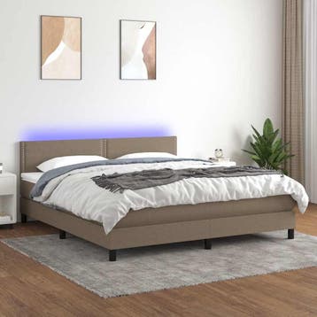 vidaXL Boxspring met matras en LED stof taupe 180x200 cm, Eenpersoons, Verzenden, Nieuw, 80 cm