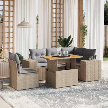 vidaXL 6-delige Loungeset met kussens poly rattan beige, Verzenden, Nieuw, Loungeset