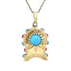 Gouden vintage klok hanger met kleursteen 14 krt, Ophalen of Verzenden, Nieuw
