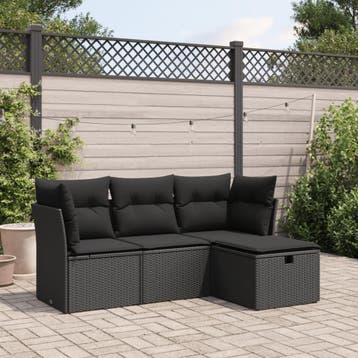 vidaXL 4-delige Loungeset met kussens poly rattan zwart, Verzenden, Nieuw, Loungeset