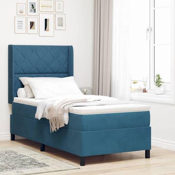 vidaXL Boxspringbed met LED-stripverlichting Blauw 90 x 190, Huis en Inrichting, Eenpersoons, Nieuw, Stof, Verzenden