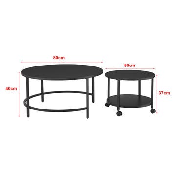 [en.casa] Salontafel set van 2 Værøy rond zwart mat, Huis en Inrichting, Tafels | Salontafels, Verzenden, Nieuw