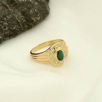 19,2 Krt. Gouden ring met smaragd en zirconia., 18 tot 19, Gebruikt, Ophalen of Verzenden, Met edelsteen