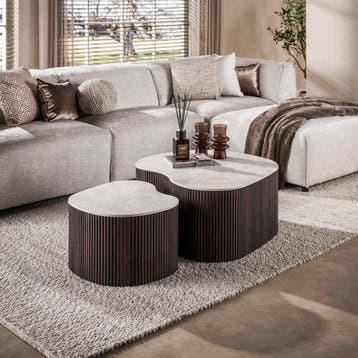 Salontafel Set Travertin - Nieuw - Organisch - Japandi, 50 tot 100 cm, Verzenden, Nieuw, 50 tot 100 cm