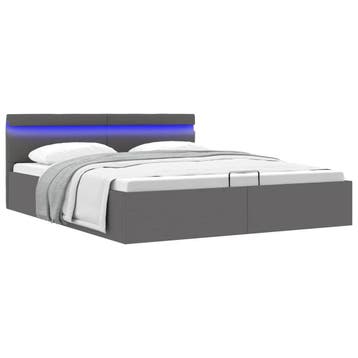 vidaXL Bedframe met opslag hydraulisch LED kunstleer grijs, Overige materialen, Verzenden, 200 cm, Grijs