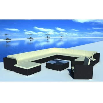 vidaXL 12-delige Loungeset met kussens poly rattan zwart, Verzenden, Nieuw, 2 zitplaatsen, Loungeset