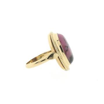 Vintage gouden ring met Rhodoniet, Gebruikt, Ophalen of Verzenden, 17 tot 18, Met edelsteen