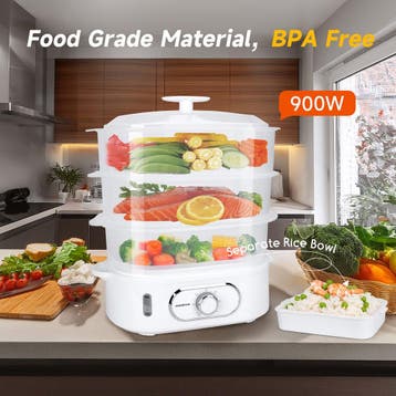 Stoomkoker - met Timer - 12L - 900W - Wit - Aigostar, Verzenden, Zo goed als nieuw