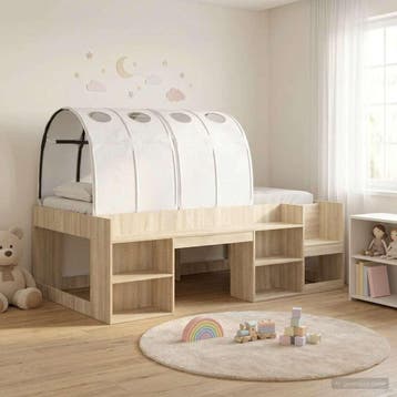 vidaXL Bedframe met tunnel 3 st Sonoma eiken en wit Bewerkt, Verzenden, Nieuw, Bruin, Hout