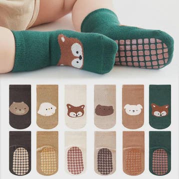6 Paar Antislip Sokken Kinderen - Schattige Dierenprint (Vos, Verzenden, Nieuw