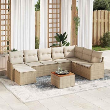 vidaXL Tuinbankenset 9 st Beige poly rattan, Verzenden, Nieuw, Rotan, Meer dan 8 zitplaatsen