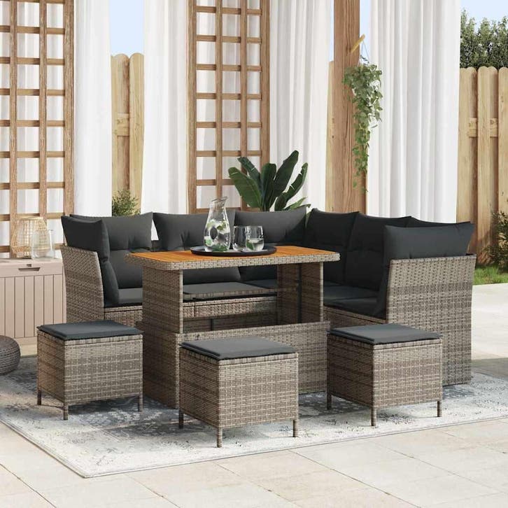 vidaXL Tuin Sofa Set 9 pcs Grijs Poly riet en gepoedercoat, Tuin en Terras, Tuinsets en Loungesets, Nieuw, Meer dan 8 zitplaatsen