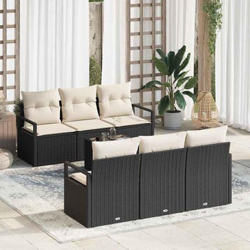 vidaXL Bankstel 7 st 6-Aantal zitplaatsen Zwart en Crème, Tuin en Terras, Verzenden, Nieuw, 7 zitplaatsen