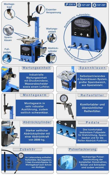 Banden demonteer machine wisselaar X610 230v 10-22 Twinbusch, Ophalen of Verzenden, Nieuw