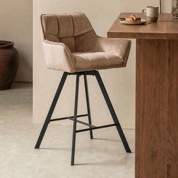 *WOONWINKEL* Draaibare Barkruk Champagne Velours, Verzenden, Nieuw