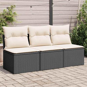 vidaXL Tuinbank 3-zits met kussens poly rattan zwart, Verzenden, Nieuw