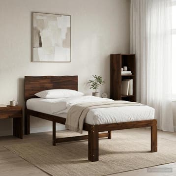 vidaXL Eenpersoonsbed met hoofdbord ROSTOCK Donkerbruin 100, Huis en Inrichting, Eenpersoons, Bruin, Verzenden, Nieuw