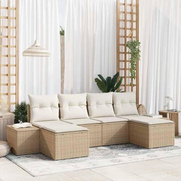 vidaXL Tuin Sofa Set 6 st Beige poly rattan, Verzenden, Nieuw, Rotan, 6 zitplaatsen