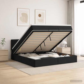 vidaXL Ottoman bed met matras Zwart 180 x 200 cm Fluweel, Verzenden, Nieuw, Zwart, Stof