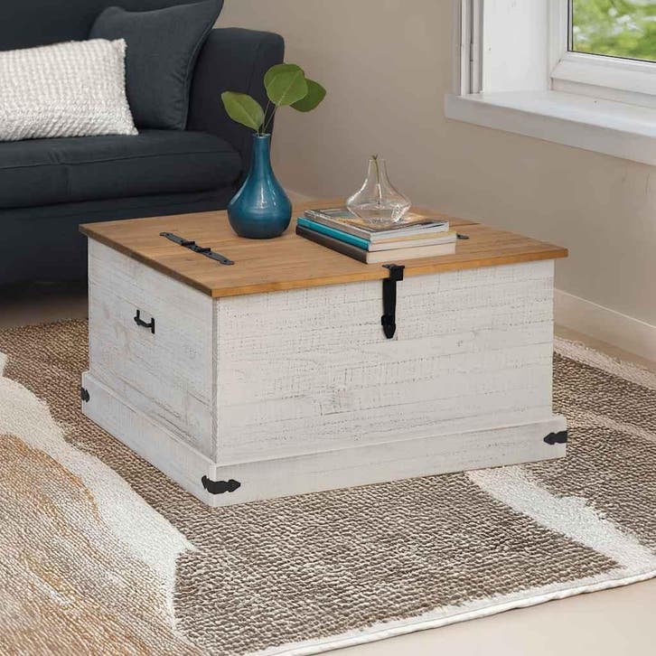 vidaXL Opbergkist HALDEN wit 91x91x47 cm massief grenenhout, Huis en Inrichting, Woonaccessoires | Kisten, Nieuw, Verzenden
