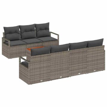 vidaXL Tuinbankenset met opslag 8 pcs Grijs poly rattan, Tuin en Terras, Tuinsets en Loungesets, Verzenden, Nieuw, Rotan, 8 zitplaatsen