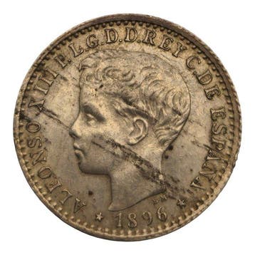 Spanje. Alfonso XIII. 10 Centavos de Peso 1896 PGV Puerto
