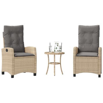 vidaXL 3-delige Bistroset met kussens poly rattan gemengd, Verzenden, Nieuw