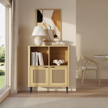 Commode Lukhomso 85x75x30 cm eikenkleurig en zwart [en.casa], Verzenden, Nieuw