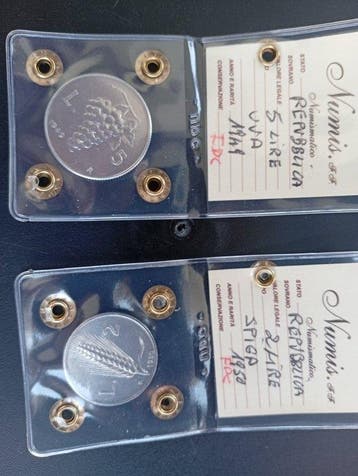 Italië, Republiek 5 Lire 1949 + 2 Lire 1950 (Zonder