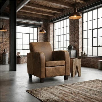 Leren fauteuil Joy - Kenia Brown (bruin) - Poten hout bruin, Huis en Inrichting, Nieuw, Ophalen of Verzenden, Eigentijds, Klassiek, Modern