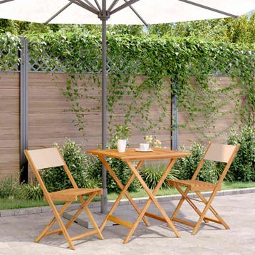 vidaXL 3-delige Bistroset stof en massief hout beige, Verzenden, Nieuw, Hardhout
