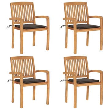 vidaXL Tuinstoelen stapelbaar 4 st met kussens massief, Verzenden, Nieuw, Hout