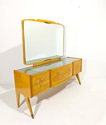 Credenza - Glas, Messing, Hout - Design Italia 1950
