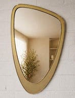 Wandspiegel - Messing-hout-spiegel - Mid-century freeform