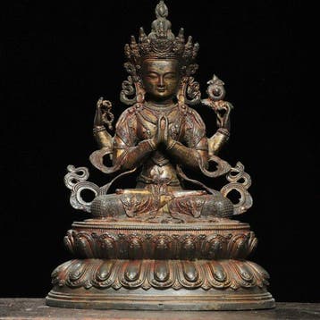 Decoratief ornament - Four-armed Tara copper statue - Nepal, Antiek en Kunst