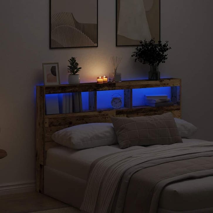 vidaXL Hoofdbordkast met LED 160x17x102 cm oud hout, Huis en Inrichting, Slaapkamer | Bedden, Bruin, Nieuw, Hout, Verzenden