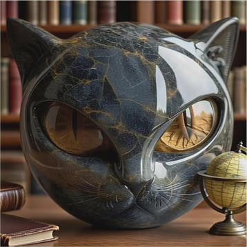 Decoratieve Zwarte Kat Steen Beeldje - Marmerlook Kattenkop, Verzenden, Nieuw in verpakking