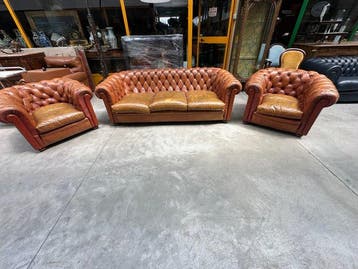Sofa (3) - Chesterfield - Leder, Hout
