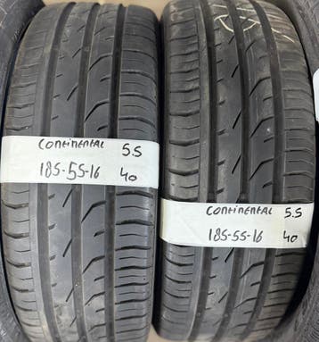 2x 185-55-16 Continental Zomer 2x 5.5 mm €40 PST 185 55 16, Ophalen, Gebruikt, 16 inch, 185 mm